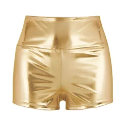 Womens Shiny Metallic High Waist Boxer Shorts Boyshort Rave Dance Swimming Booty Shorts Hot Panties for Pole Dancing Performance