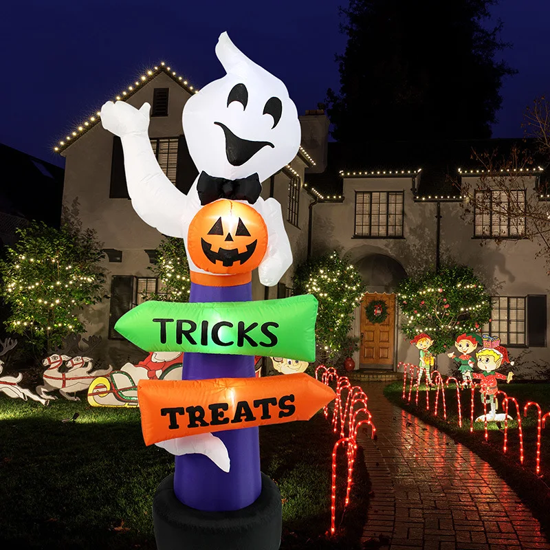 240cm Inflatable Halloween Ghost Pumpkin Decoration Outdoor Road Sign Ornaments Halloween Party Blowing Up Ghost with LED Lights