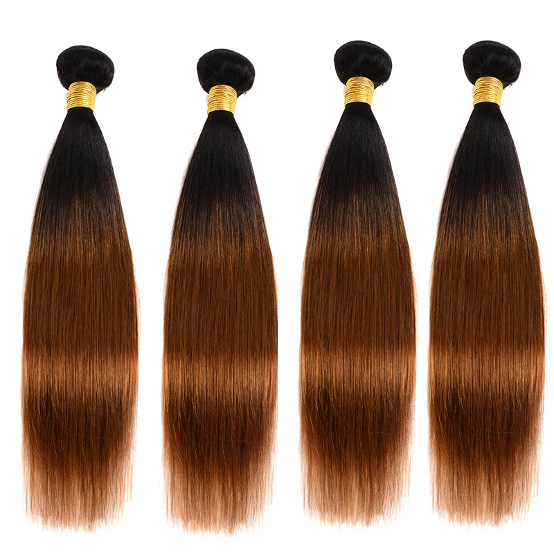 DreamDiana Peruvian Straight Hair Bundles 2 Toned Ombre Silky Straight Bundles T1B/30 Remy Bone Hair 100% Human Hair Extension