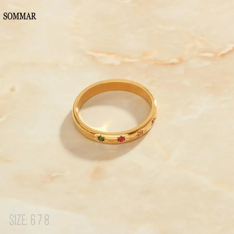 SOMMAR summer style 18KGP Gold Filled size 6 7 8 Female Friend finger Ring Colored zircon tail ring men ring christmas gift