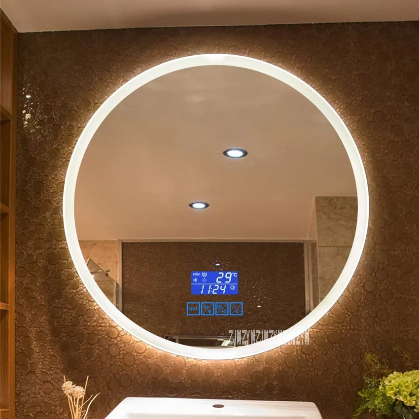 CTL304 90CM  Upgrade 2-color Light Smart Mirror Wall-mounted LED Bathroom Mirror Round Touch Screen Vanity Mirror 110V/220V