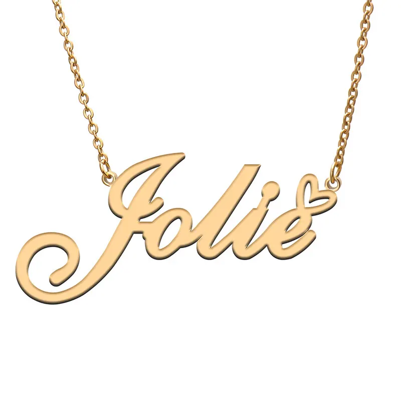 Jolie Name Heart with Necklace for Women Stainless Steel Dainty Nameplat Pendant Jewelry Girl Mother Birthday Gift