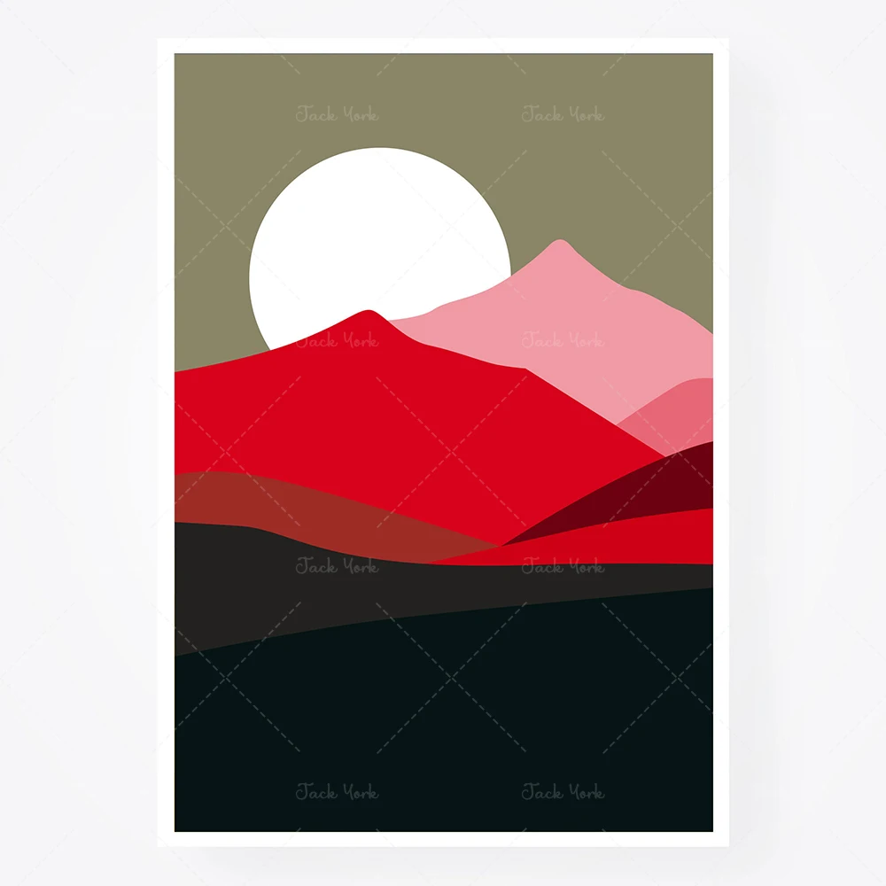 Sun Moon Mountain Mountain Abstract, Geometric Abstract, Scandinavian Sun, Hot Air Balloon Abstract,Rising Sun Nordic