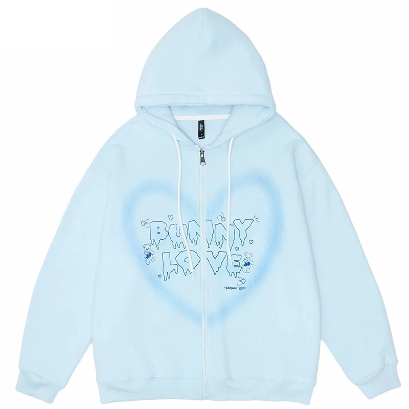 y2k 2021 Women Zip-up Hoodie Hip Hop Streetwear Graffiti Print Heart Letter Bear Print sweatshirt Autumn Harajuku punk E-girl