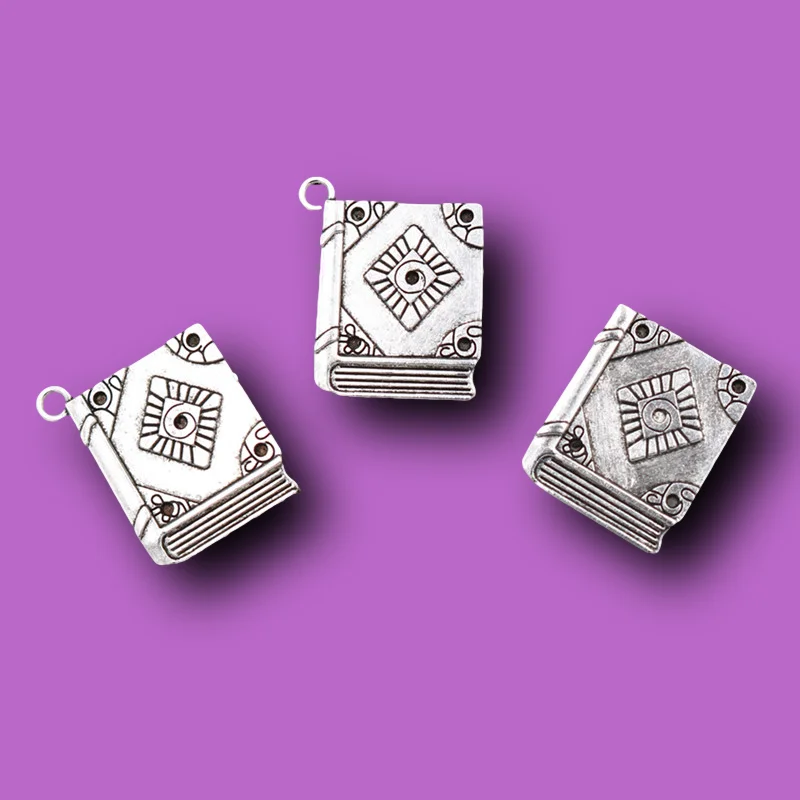 8pcs Silver Plated 3D Magic Book PendantS Retro Necklace Keychain Accessories DIY Charms Jewelry Crafts Making 26*19mm A220