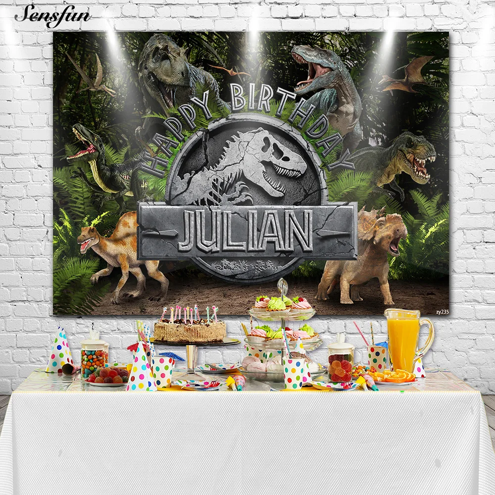 Sensfun Jurassic World Theme Backdrops Customized Kids Name Photo Background Dinosaur Birthday Banner Photography Studio Props