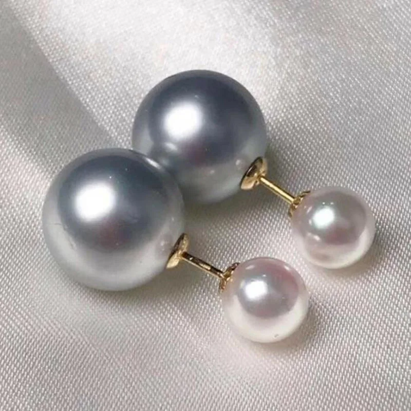 gorgeous 6-12mm south sea white grey pearl earring18k