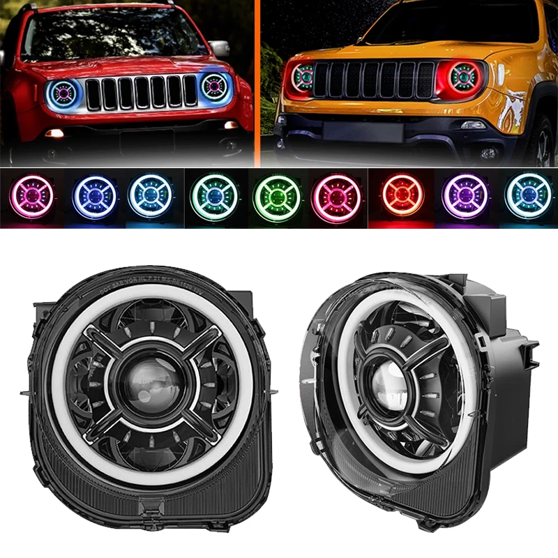 

RGB Car Headlight For Jeep Renegade 2015-2018 Headlights LED DRL Running lights Bi-Xenon Beam angel eyes Auto Head Lamp