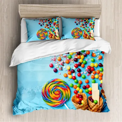 New Doughnuts Microfiber Bedding Set Food Series Children Girls Duvet Cover Set Bedclothes Bed Linen Single Full King Size