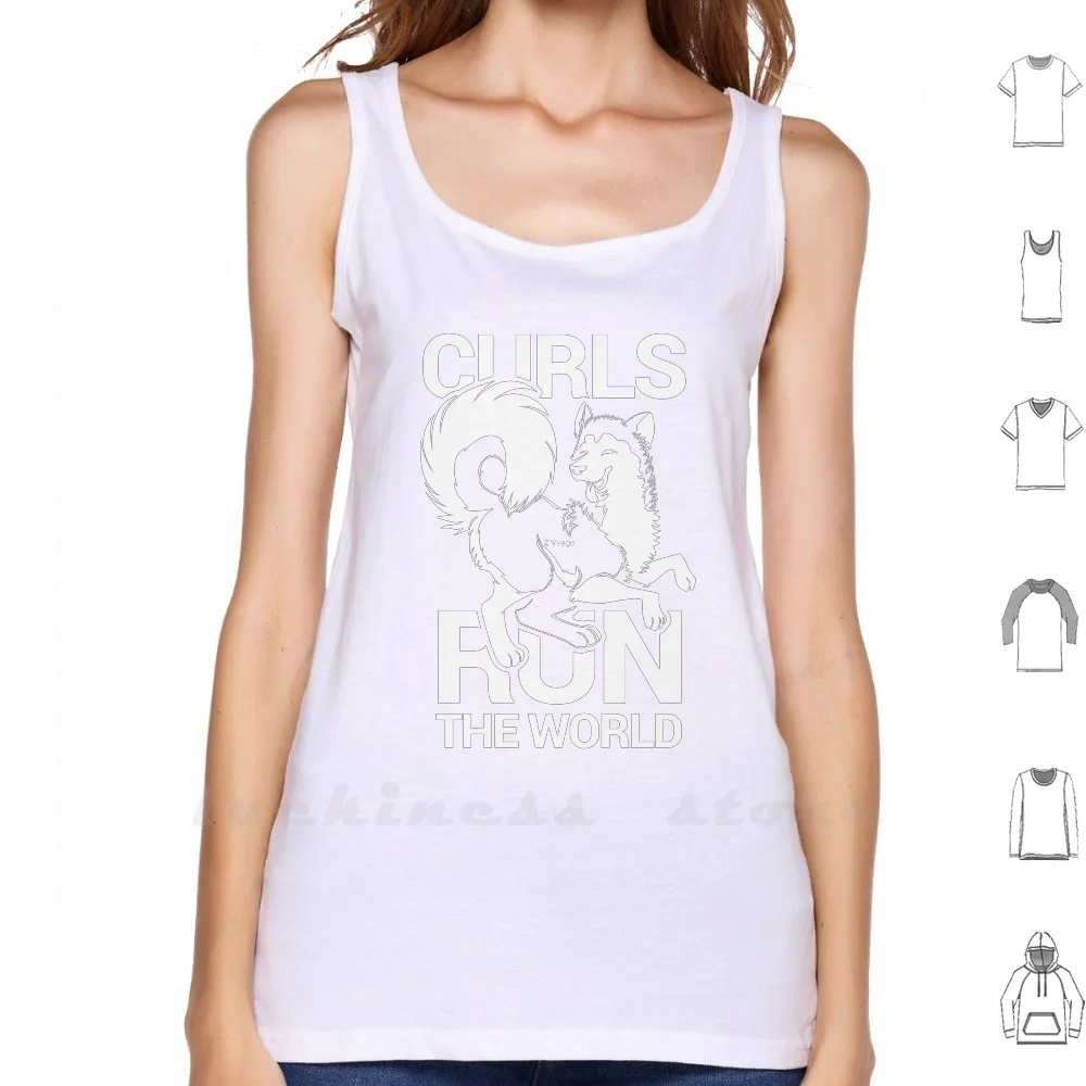 Curls Run The World Sleeveless Tank Top Vest Cotton Furry Furries Anthro Anthropomorphics Furrys Fandom Fashions Husky Malamute