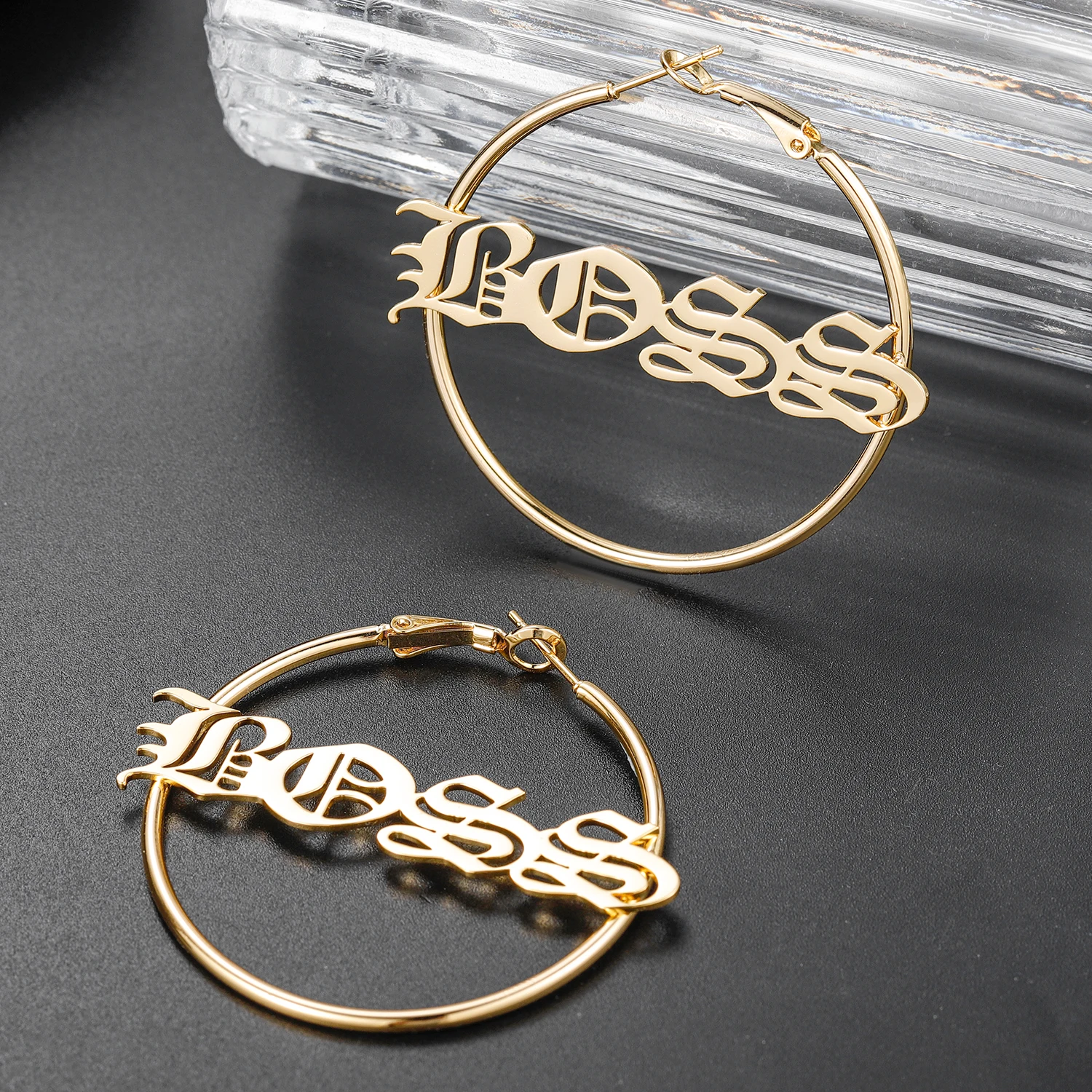 Custom Name Earrings Ancient Name Hoop Earrings For Women BFF Gifts Fashion Jewelry Personalized Big Circle Old English Earrings