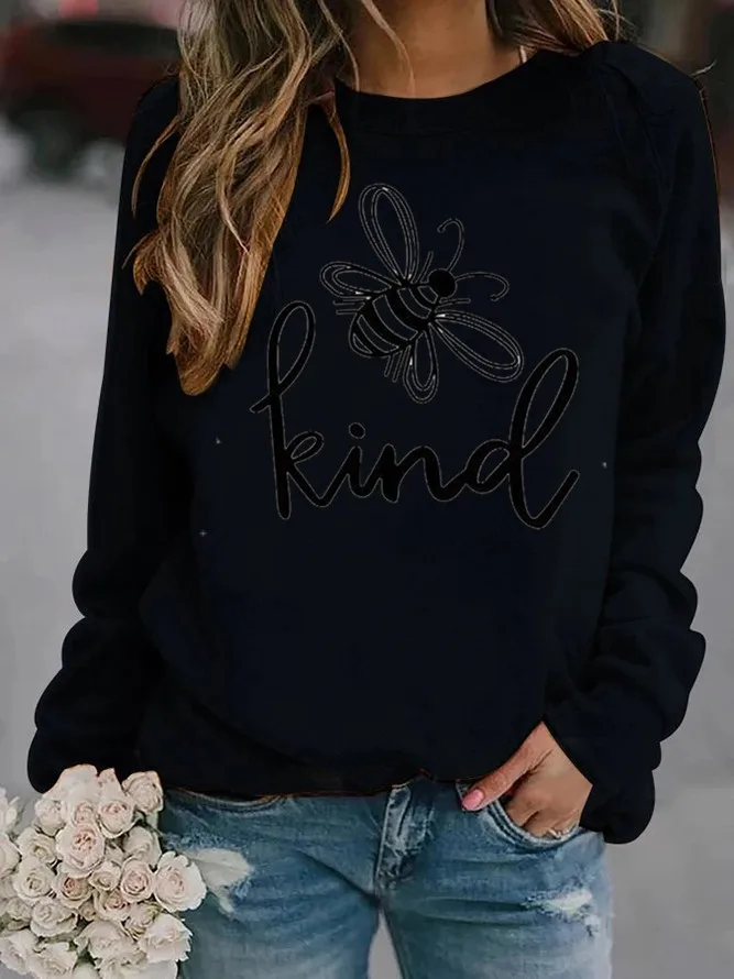 Bee Kind Printed Hoodies Women Fleece Long Sleeve O Neck Loose Sweatshirt Girls Women Hoodie Pullovers    Winter