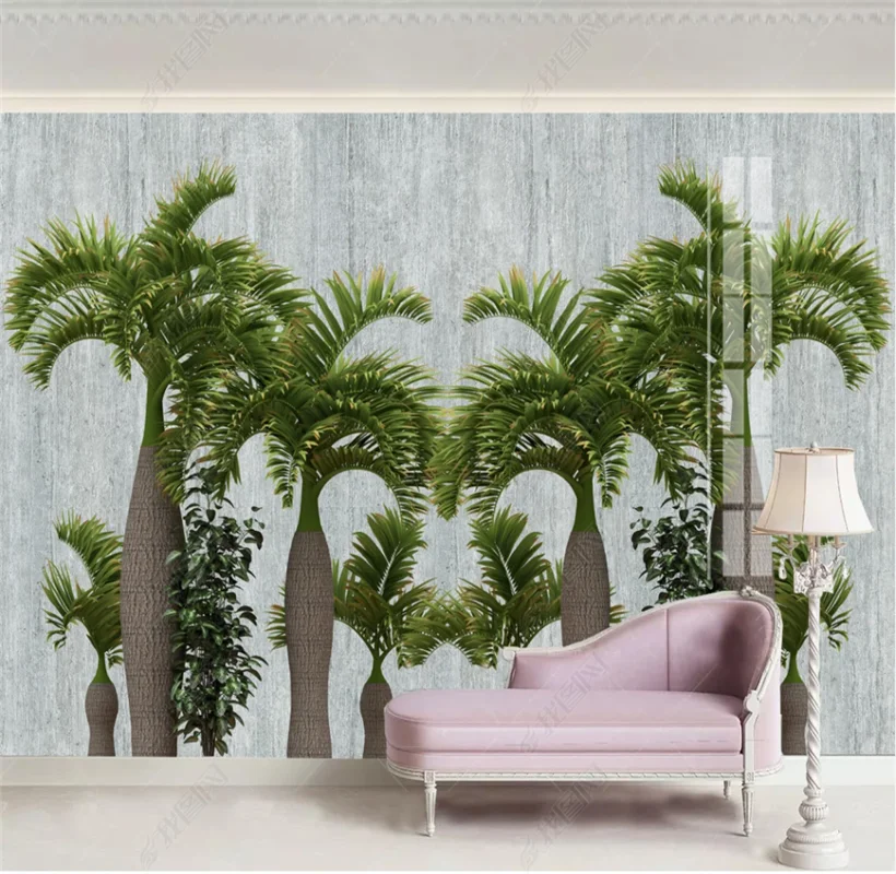 

High definition stereoscopic tropical plant leaf marbling background wall custom 8D wall painting