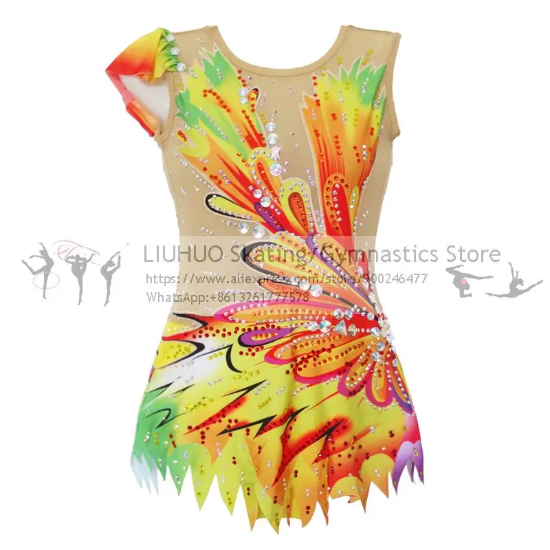 LIUHUO Rhythmic Gymnastics leotards Girls kids Custom new Yellow Competition Maxi Ballroom Artistic Costumes for toddler girls