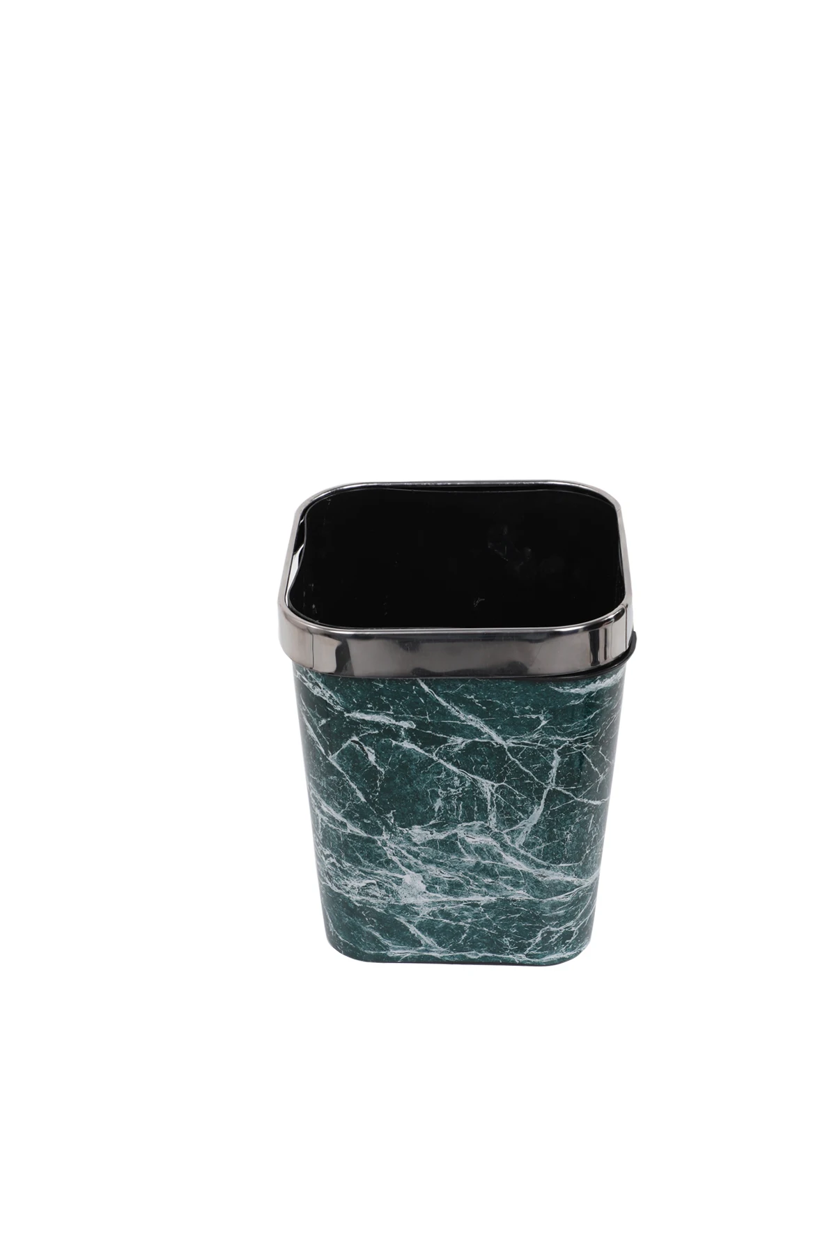 Marble Pattern Metal Cap Plastic Square Garbage Bucket