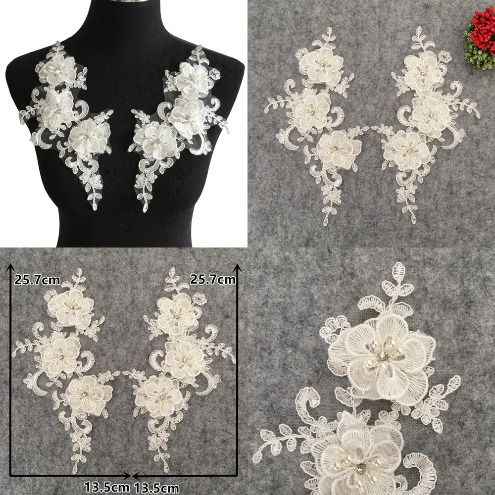 Nuovo Arriva Bianco Del Ricamo Del Poliestere 3D Fiore Tessuto di Pizzo Venise Applique Abs Perla Colletto di Pizzo Fai da Te Cucito Accessori Del