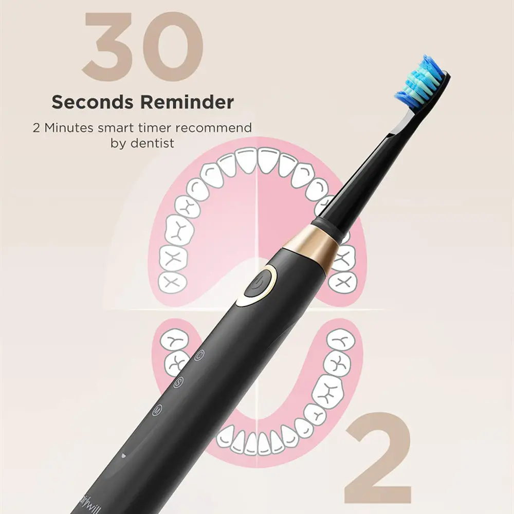 Fairywill Electric Sonic Toothbrush 5 Modes Replacement Heads Waterproof Travel Case Powerful Cleaning Soft Heads Toothbrush Set