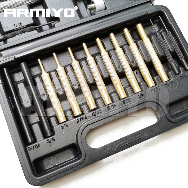 Armiyo 17 Pcs Brass Solid Roll Pin Gunsmithing Punch Set Tools Hammer for Jewelry and Watch Repair Hunting Accessories