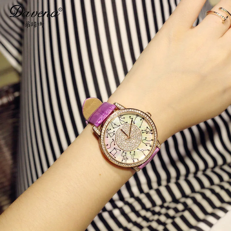SALE!!! Discount Davena Crystal Old Types Lady Women\'s Watch Japan Mov\'t Fashion Hours Bracelet Leather Girl\'s Gift No Box