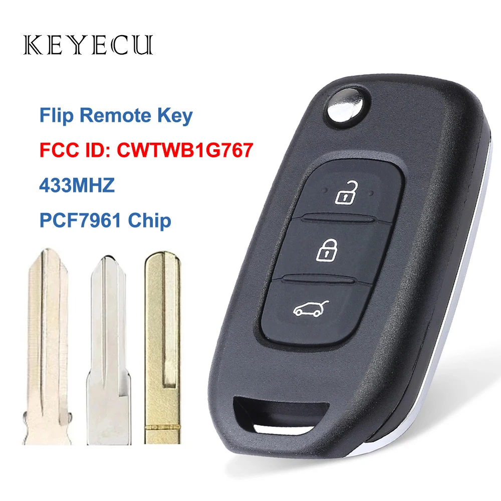 CWTWB1G767 Flip Remote Car Key Fob 3 Buttons 433Mhz PCF7961M Chip for Renault Megane 3 Captur Symbol Kadjar Kaptur