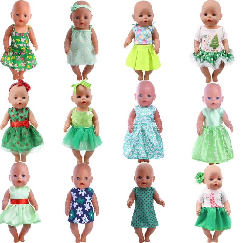 1 Pcs Green Skirt Summer Dress Doll Clothes For 18 Inch American &43 Cm Dolls New Born Baby Dolls Accessories,Girl's Toys Gifts'