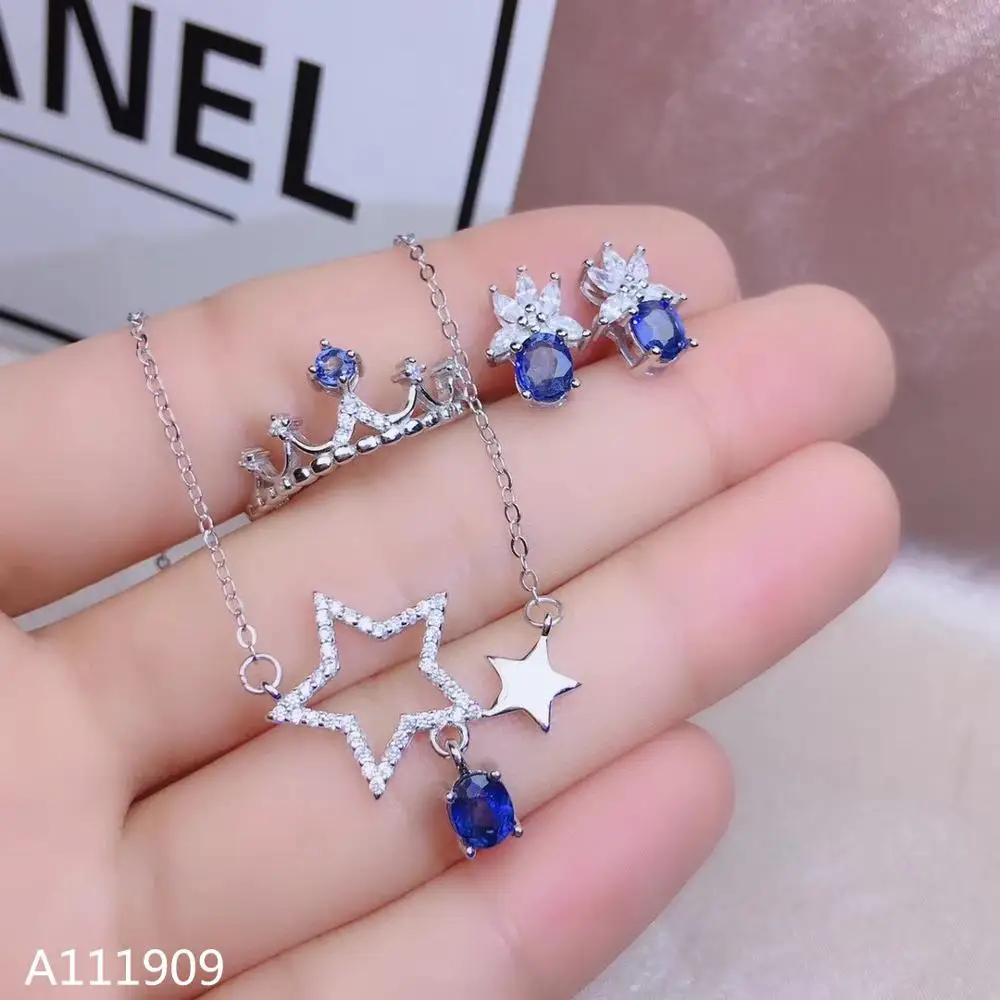 

KJJEAXCMY boutique jewelry 925 sterling silver inlaid Natural sapphire Necklace Ring Earring fine female Suit Support detection