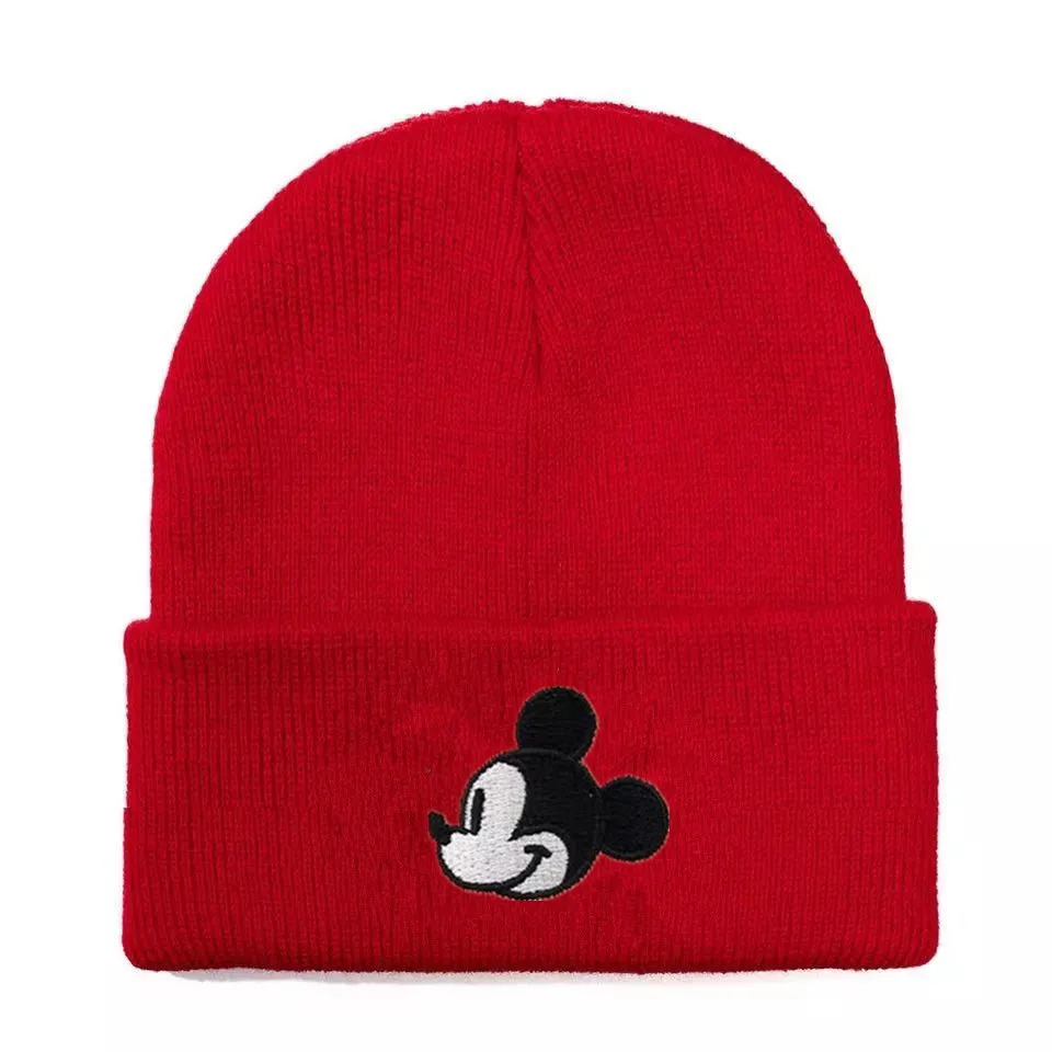 Embroidery Cartoon Mickey Beanie Hat Women Men Knitted Warm Winter Hats For Women Men Solid Hip-hop Casual Cuffed Beanies Bonnet