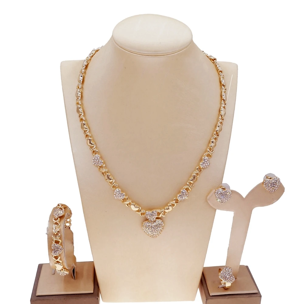 Yulaili Newest XOXO Delicate Rhinestone Love Jewelry Set and High Quality Pakistani Bridal Wedding Jewelry Set Accessories