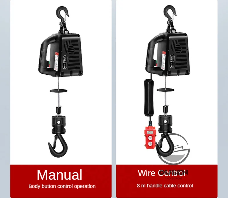 Mini Electric Hoist Household Small Electric Hoist Portable Crane Remote Control Air Conditioning Tensioner 220V 500KG