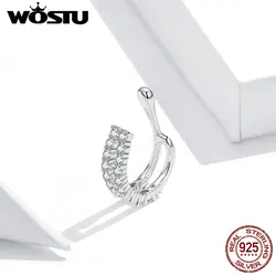 WOSTU 1 Pairs 925 Sterling Silver Ear Clip Dazzling earrings Earrings for Women Zircon Ear Cuff Earring Ear Line Fashion Jewelry