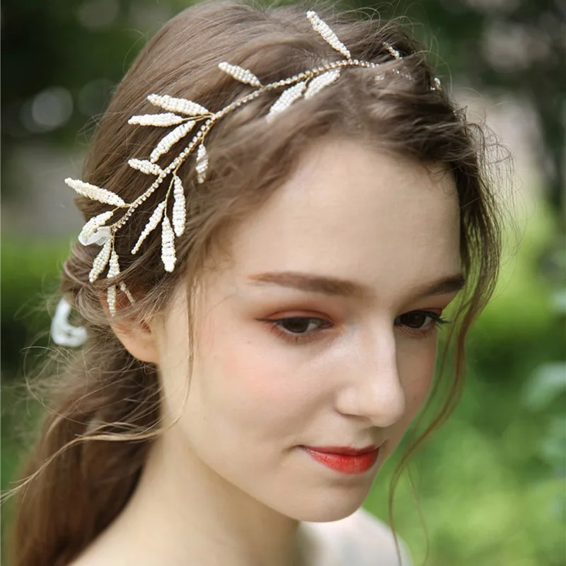 Jóias de cabelo boho feitas à mão, videira, miçangas pequenas, conjunto de acessórios com corrente de strass, faixa de cabeça para casamento