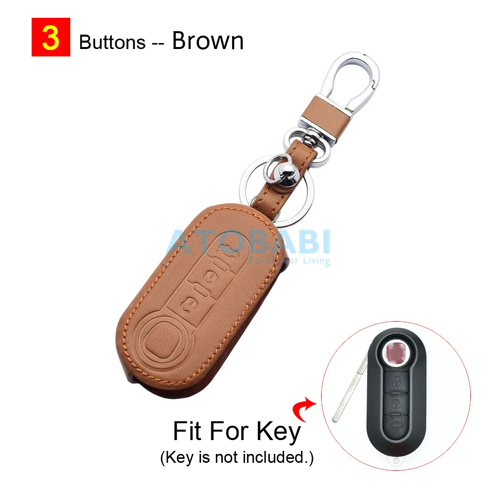 Leather Car Key Case 3 Button Folding Remote Control Protect Cover For Fiat 500 500L 500X Brava Punto Ducato Fiorino Panda Stilo image 3