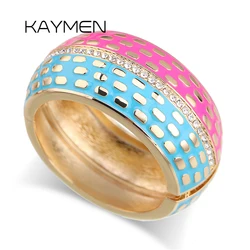 KAYMEN New Fashion Statement Cuff Bangle Enamel Bracelet  Pearl Jewelry for Women Hinge Chunky Bangles Colorful Bracelets