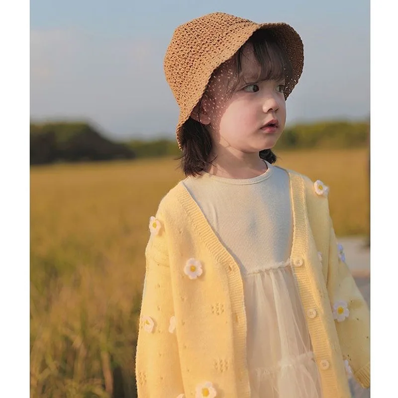 INS baby girls cardigan 0-11 years old Autumn and winter Lotus leaf collar solid color children's sweater kids baby cardigan