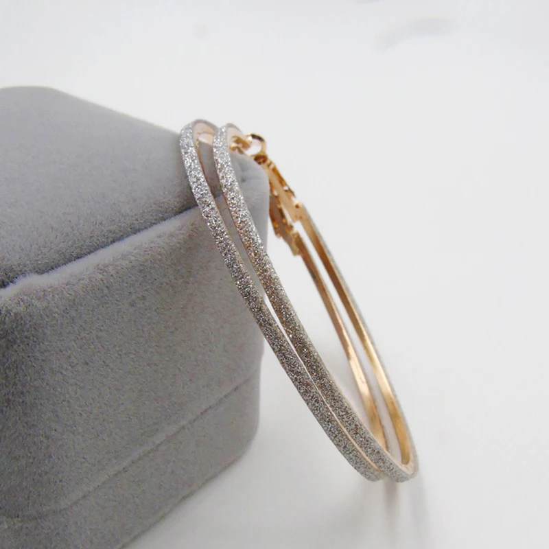 BLIJERY Vintage Frosted Sequin Big Hoop Earrings for Women Gold/Silver Color Steampunk Earring Girls Night Party Jewelry