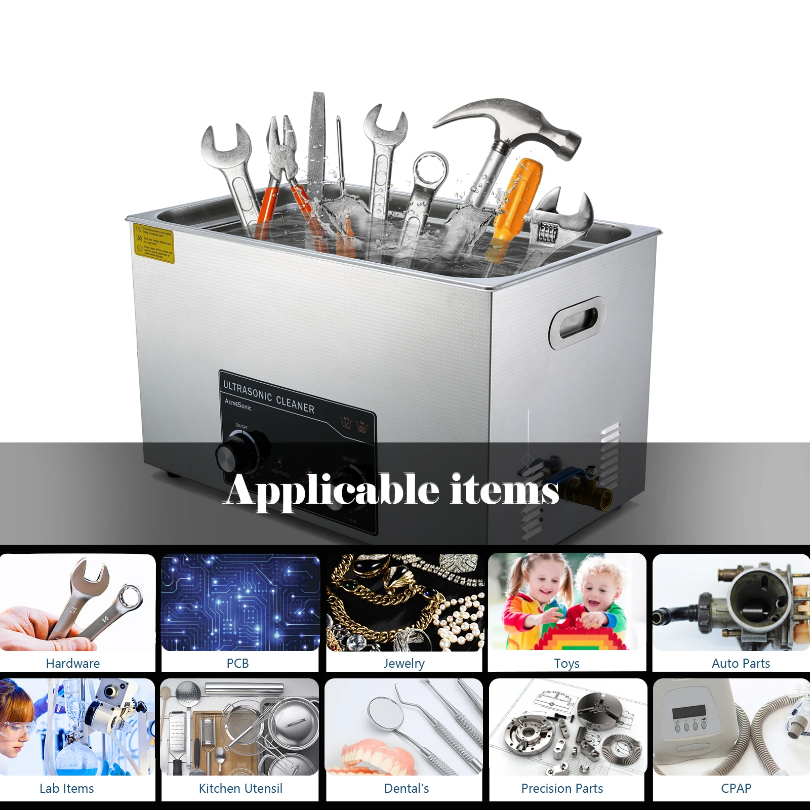 ACMESONIC 30L коммерческий Ультразвуковой очиститель с нагревателем таймер 10 трандукторов 800 Вт + 600 Вт 42 кгц для карбонов велосипедная цепь латунь