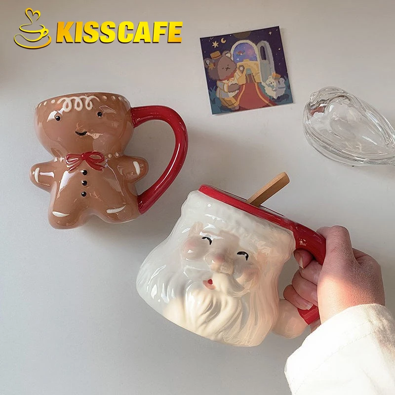 Creative Cute Cartoon Christmas Ceramic Mug Santa Claus Ceramic Couple Tea Cup Coffee Mugs Drinkware Gift Friend Christmas Gift