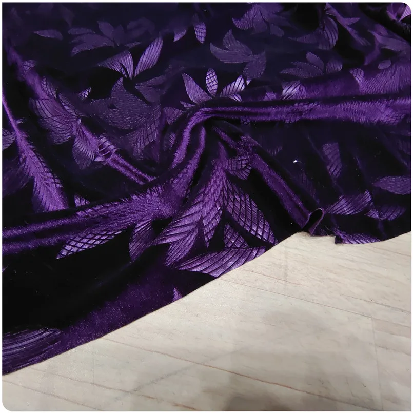 New Elastic Deep Purple Jacquard Embossed Gold Velvet Cheongsam Dress Upper Garment Fabric