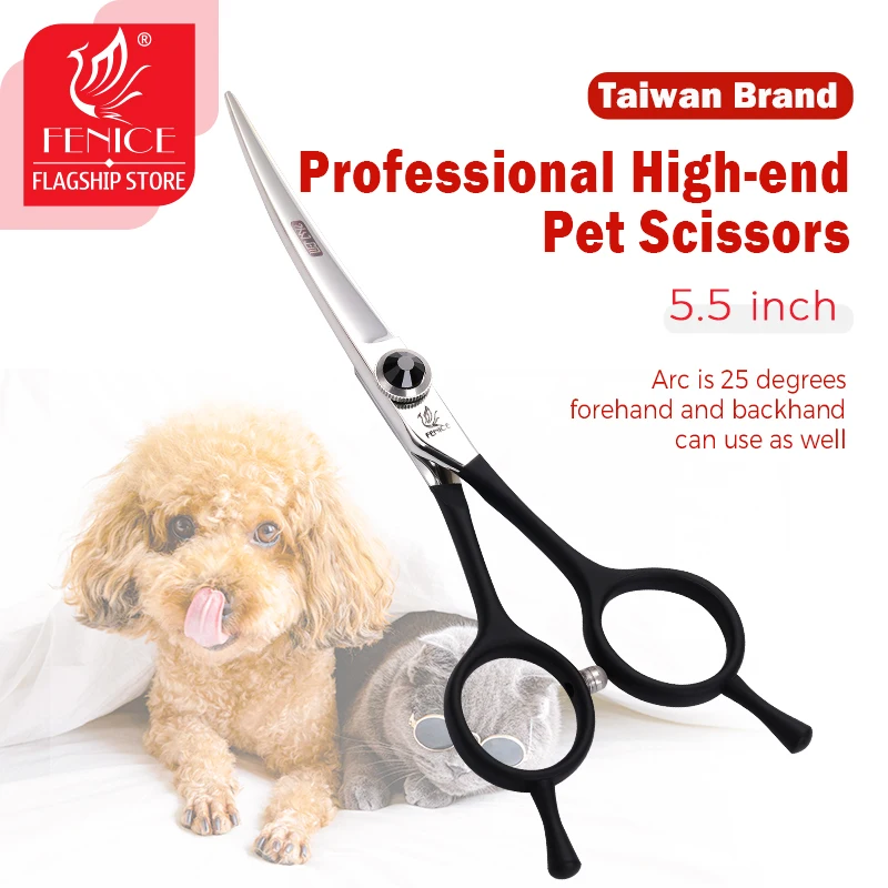 

Fenice 5.5 inch Professional Dog Grooming Curved Scissors Black Handle Shear for Pet Groomer