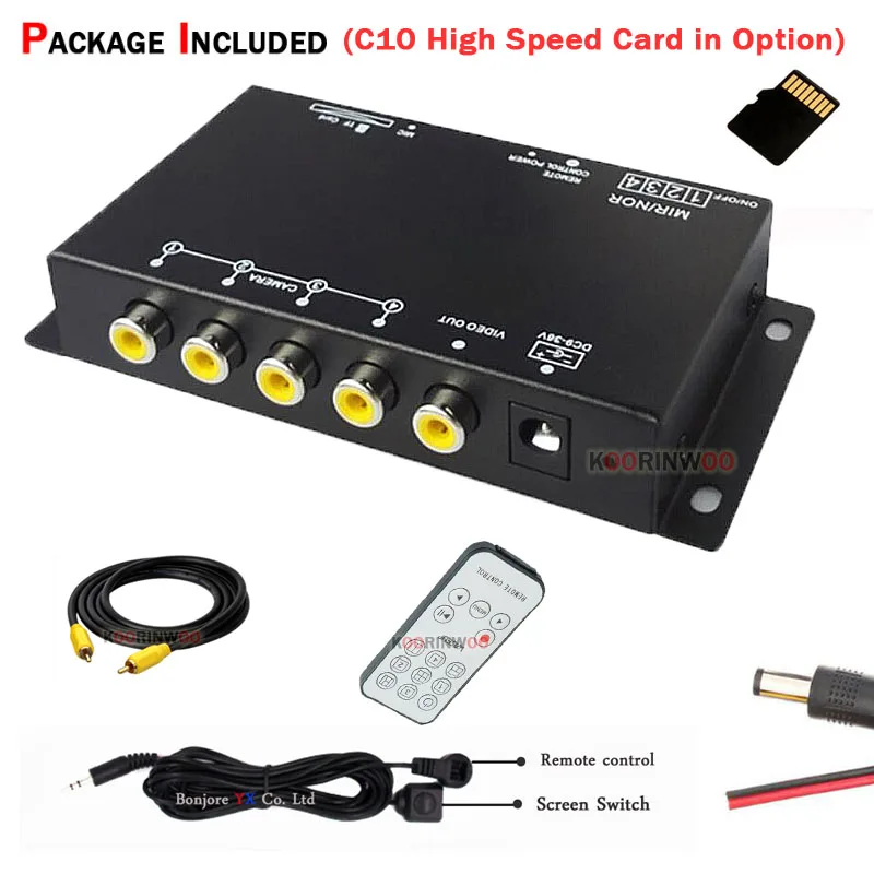 Koorinwoo Car DVR Recorder 9-36V/Parking Assistance Video Switch Combiner Box 360 Degrees Left/Right/Front/Rear view camera