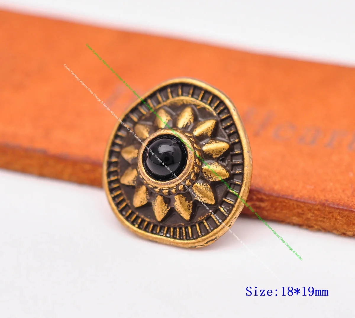 10pcs 19*18mm Vintage Messing Sonnenblume schwarz türkis Conchos Zubehör für DIY Leder Handwerk Gürtel Ledertasche Schlüssel bund Dekor – Detail 8