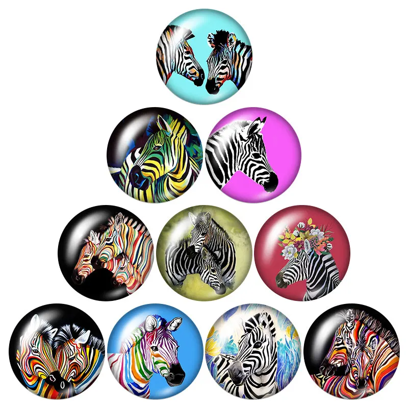 

New Cute zebra Love animals 10pcs 12mm/16mm/18mm/25mm Round photo glass cabochon demo flat back Making findings