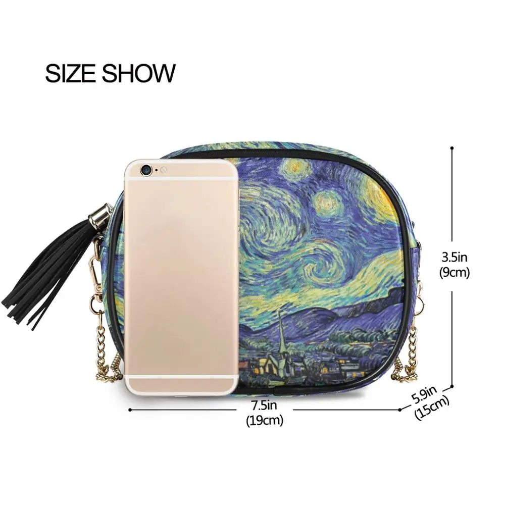 HEIßER Kleine Schulter Tasche Für Frauen Messenger Taschen Damen Retro Leder Van Gogh Ölgemälde Handtasche Geldbörse Weiblichen Crossbody-tasche