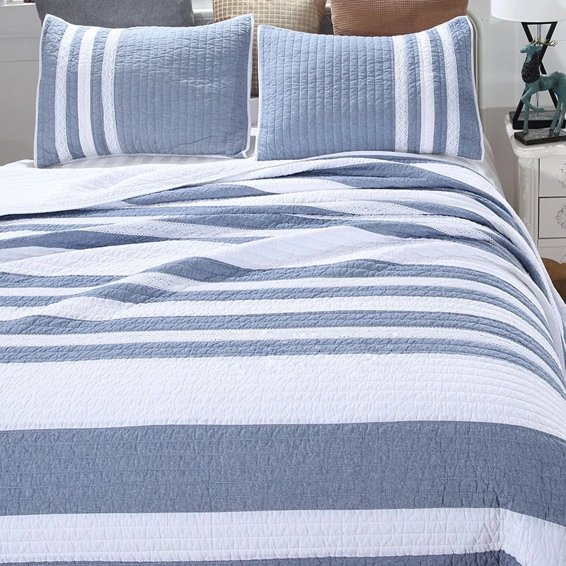 

Stripe Bedspreads for Bed Quilt Set 3PCS Cotton Quilted Blanket on Bed Cover Pillowcase Queen Size Summer Coverlet