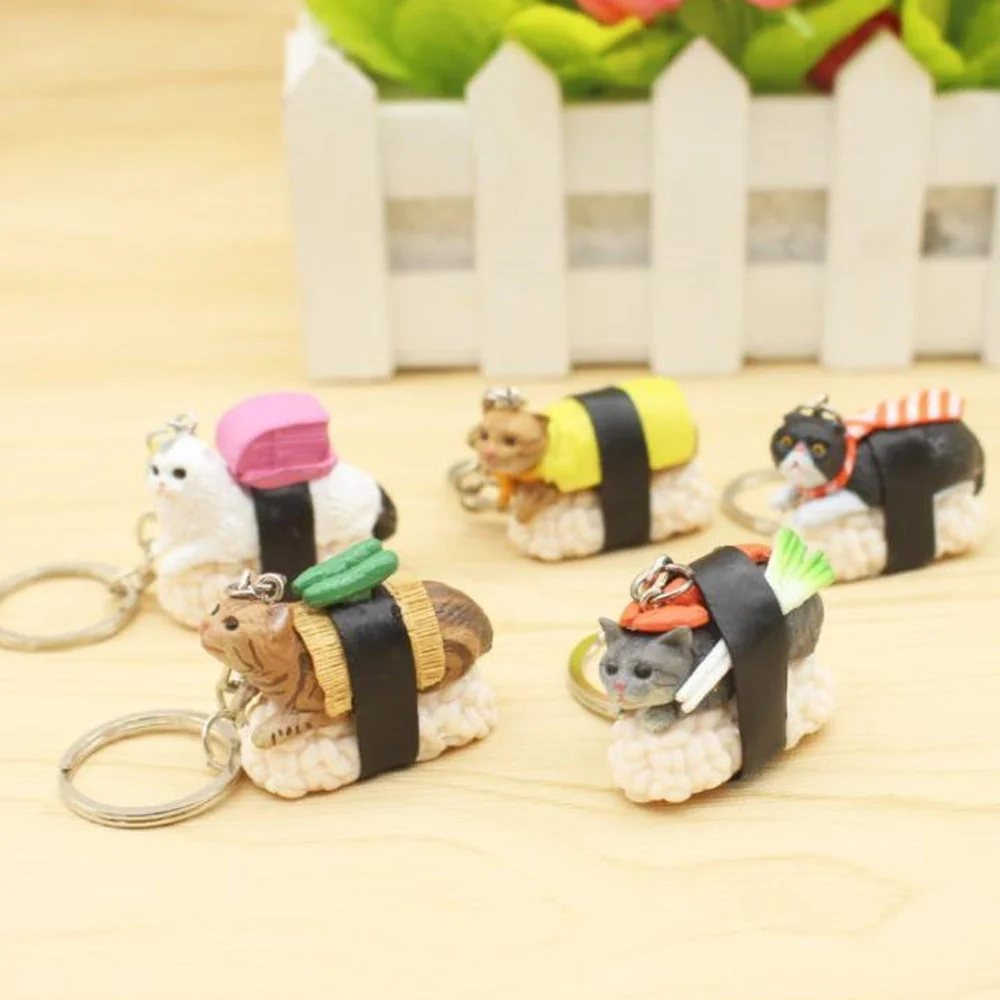 Creative Cat Sushi Keychain Key Rings Handbag Hanging Pendants Phone Charms Key Chain Gift For Kids