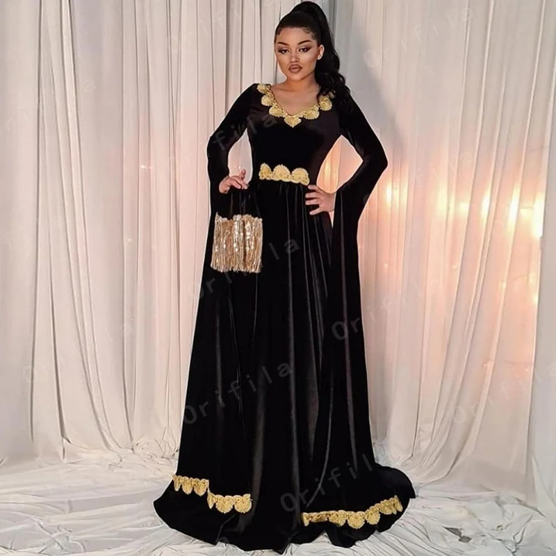 Robe de bal noire à manches longues pour femmes, tenue de soirée, Caftan, style oriental, arabe, dubaï, 2021