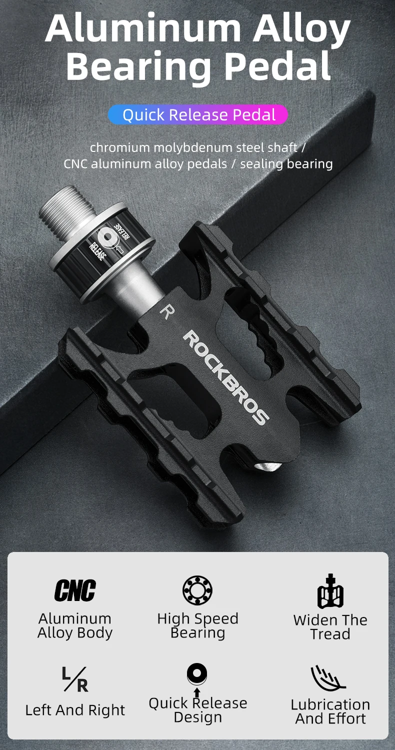 ROCKBROS Fahrrad Pedales Mtb Quick Release CNC Regendicht Dichtung Lager 8,2 cm Verbreitert Nicht-slip Chrom Molybdän Bike Straße pedal – Detail 1