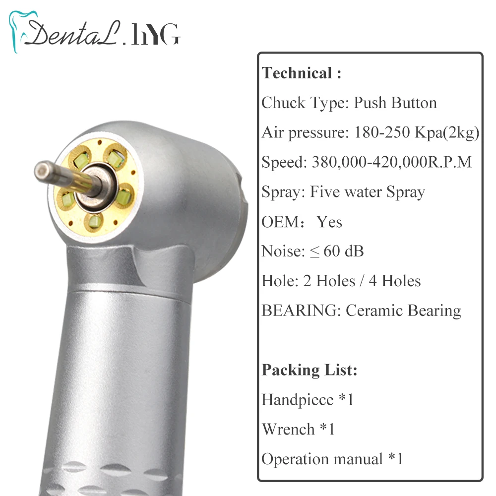 Stomatologiczne LED szybka prostnica e-generator zintegrowany standardowy głowica łożyska ceramiczne 5LED 5 Spray wody 2/4 otwór