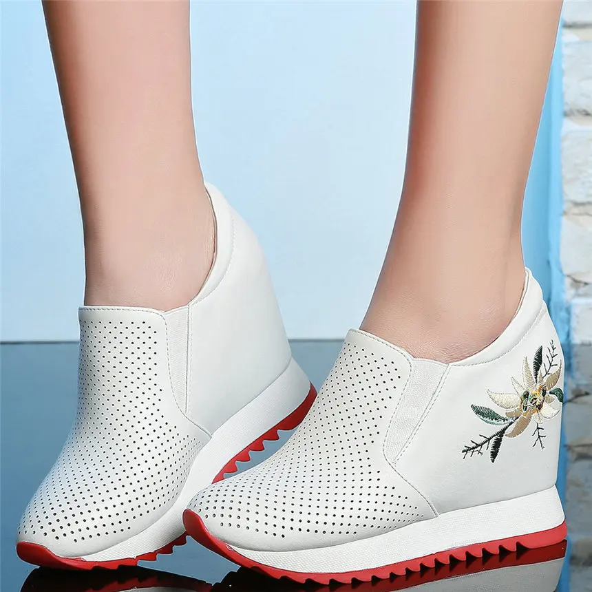 

Casual Shoes Women Genuine Leather Wedges High Heel Platform Pumps Shoes Female Breathable Fashion Sneakers Summer Tennis Shoes