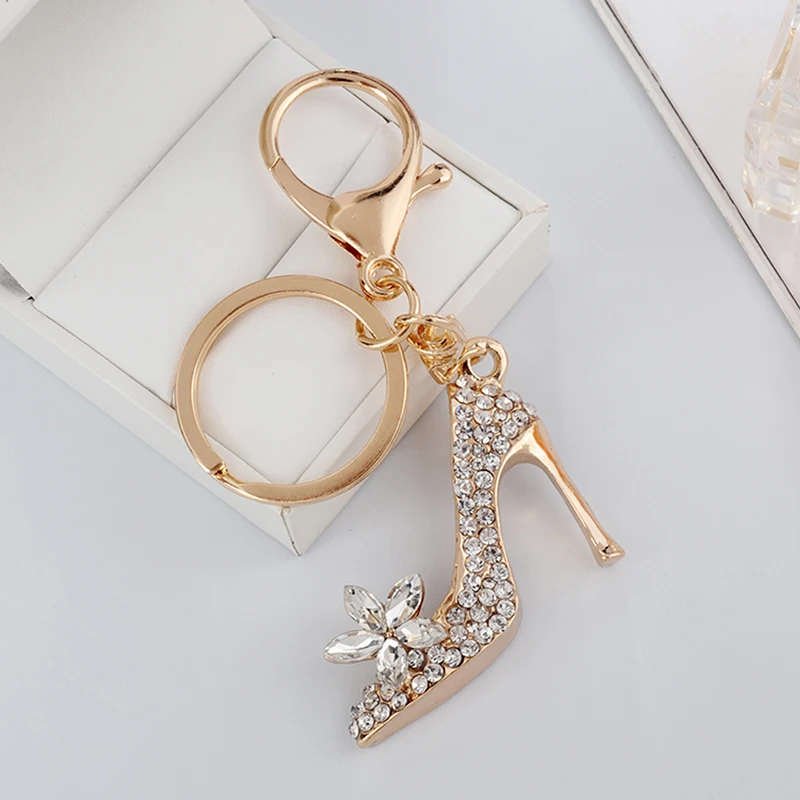 NEW Crystal High Heel Shoe Keychain Purse Car Shiny Rhinestone Key Chain Bag Decorative Alloy Keyring